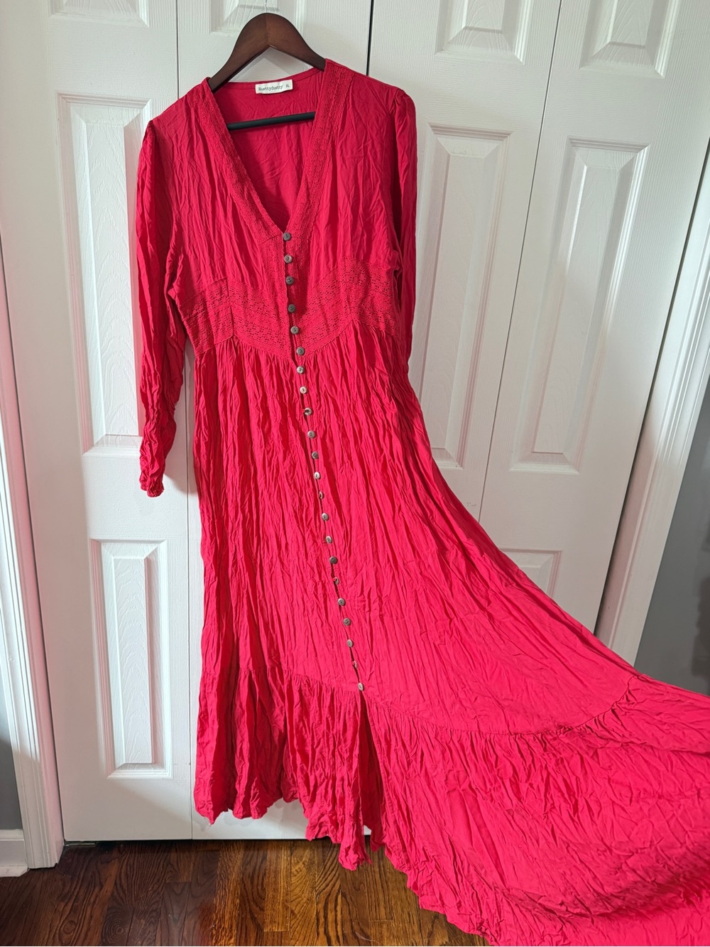 Long Button-Front Red Women’s Dress